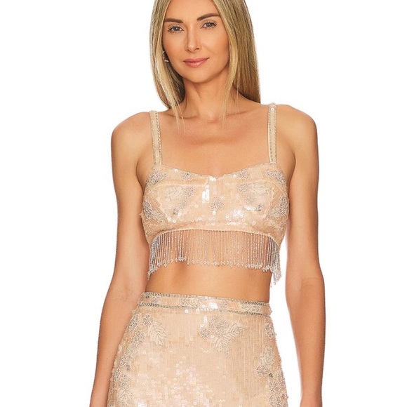 NWT LoveShackFancy MAEVA Beaded Fringe Crop Top Size 4 Peach Medley - Picture 1 of 12
